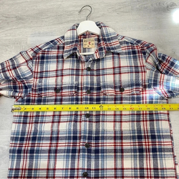 Red Head Mens Flannel Shirt Size M Long Sleeve Button Down beige/ blue/ red - Picture 12 of 13